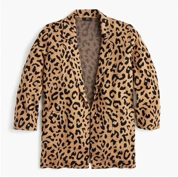 J.Crew Sophie Open-Front Leopard Sweater Blazer Relaxed Fit Wool Blend Small - Picture 2 of 6